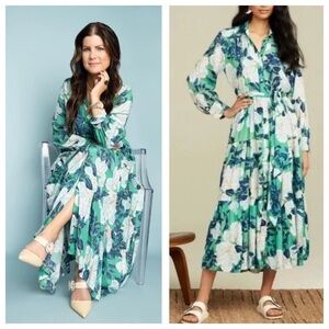 ROLLER RABBIT | Sonora Midi Shirt Dress Vibrant Floral Clovis | M | Blue Green